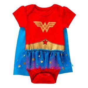 DC Comics Wonder Woman Costume, Bodysuit with Detachable Cape Size 0-3M NWT